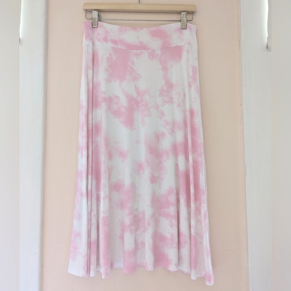 Joe Fresh Skirt Pink White Tie-dye Midi Stretchy Flowy Comfy Small/Medium